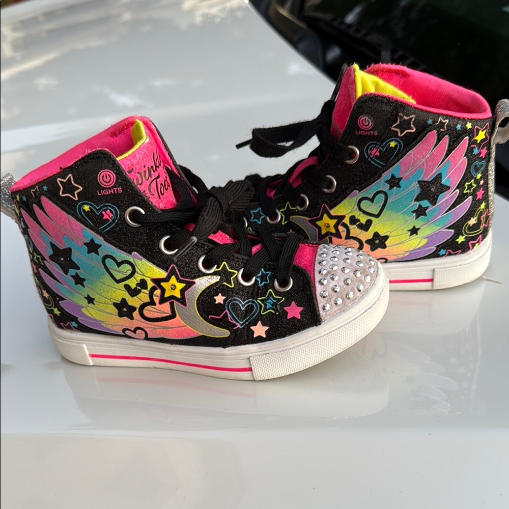 Skechers Black and Pink Artistic High-Top Sneakers